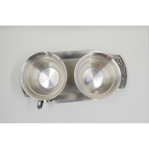Selandia Norway Pewter Creamer Open Sugar Dish Under Tray Scrollwork Detail - Picture 5 of 14